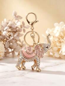 Rhinestone Elephant Keychain, Pink Enamel Lucky Elephant Bag Charm, Gold Tone Crystal Pendant For Women Purse, Handbag, Backpack Gift - Multicolor - View 8