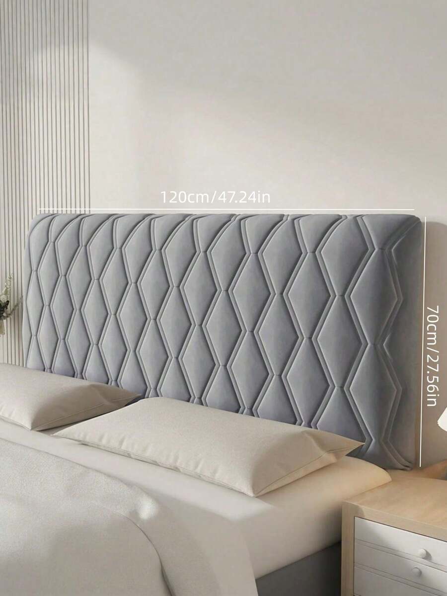 1pc Diamond Quilted Thickened Plush Headboard Cover, Full Coverage Pet-Friendly Elastic Furniture Protector, Easy To Clean, Warm For Autumn/Winter, Bedroom Office Living Room Home Decor - Grey - View 1