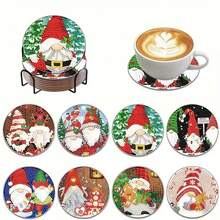 New DITY Handmade Diamond Painting, Bright Full Rhinestone Living Room Bedroom Tea Cup Coaster Decor 8pcs Set, Suitable For Gift Giving [With Stand] - Multicolor - View 1