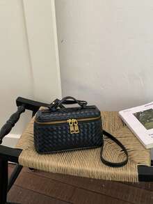 Bolso de mano tejido de moda para mujer, bolso bandolera, bolso de mano estilo europeo y americano para fiestas - Negro - Ver 6