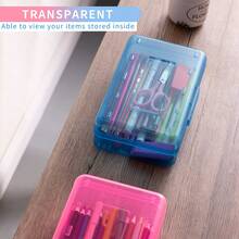 Large Hard Shell Pencil Case, Bulk Transparent Crayon Box | Marker Storage Box, Plastic Storage Box With Snap Lid, Art & Craft Storage Box, Back To School Stationery, Colorful - A - View 5