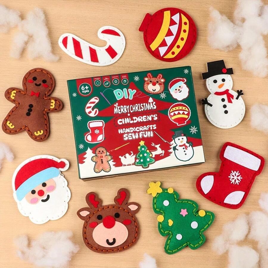 Kit Pembuatan Ornamen Natal dari Kain Felt Jahit Tangan DIY untuk Pemula, Berbagai Pola Karakter Natal Klasik, Set Proyek Kerajinan Tangan yang Menyenangkan, Sempurna untuk Membuat Dekorasi Gantung Pohon Natal, Pesta Liburan & Hadiah Kerajinan Tangan Interaktif Orang Tua-Anak