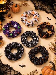6pcs Girls Halloween Scrunchies,Pumpkin Skull Pattern Hair Ties,Fashion Festival Hair Ties For Girls Kids,Halloween Hair Accessories,Party - Multicolor - View 6