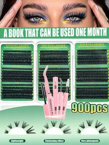 900pcs Waterproof Portable Reusable False Eyelashes, 4 Styles Large Capacity 10-16mm Mixed Tray, D Curl Faux Mink 3D Single Cluster Lashes, Suitable For Daily, Holiday, Cosplay Full Makeup Needs, Back To School, Holiday, Christmas - Multicolor - View 2