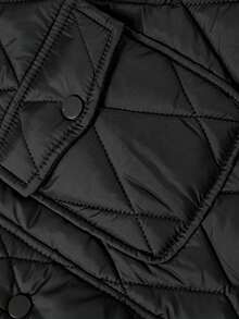 Men's Quilted Diamond Padded Padded Coat, Colorblock Collar Design, Practical Flap Pockets, Casual Outdoor Commute Padded Coat - Black - View 6