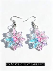 2D Iridescent Snowflake Dangle Earrings, Acrylic Material, Blue & Pink Iridescent Winter Christmas Earrings, Exquisite Gift - Iridescent Snowflake - View 5