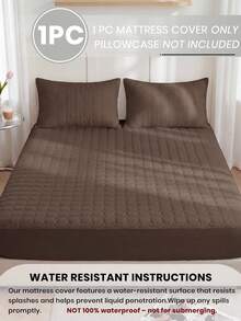 1pc Waterproof Fitted Sheet, Comfortable Mattress Protector, Deep Coffee Brown Mattress Cover, Room Decor, Skin-Friendly & Breathable, Suitable For Single/Double/Queen/King Size Beds, All Season, Machine Washable, Dorm Bedding, Back To School - Coffee Brown - View 3