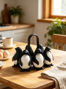 Penguin Shaped Silicone Egg Holder, 6-Piece Multi-Function Egg Cooker, Can Cook Soft-Boiled Or Hard-Boiled Eggs, Suitable For Cooking And Refrigerator Storage - Multicolor - View 2
