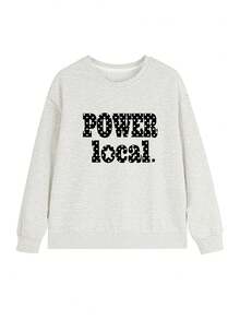Women's Fashion Autumn/Winter Loose Casual Versatile Letter Print Pattern Crew Neck Sweatshirt - Light Gray - View 9