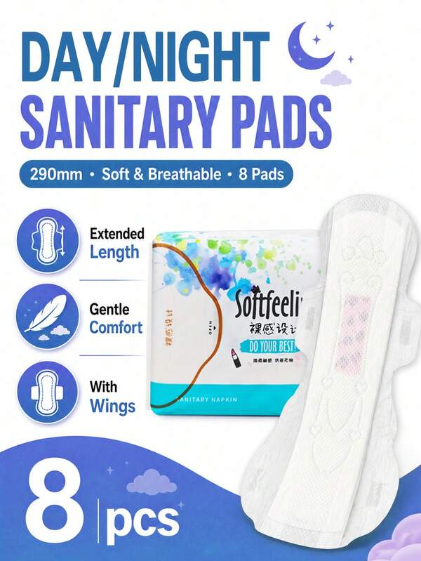 Sanitary Pads, 290mm – 8 Pieces (Large Size); Ultra-Thin And Absorbent, Soft And Breathable, Individually Wrapped, Leak-Proof, Unscented, Portable.