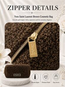 YSL 棕色毛絨化妝包，17*9cm，1件，捲曲紋理配金色拉鍊，大容量，適合日常補妝與旅行收納 - 咖啡棕 - 查看 7