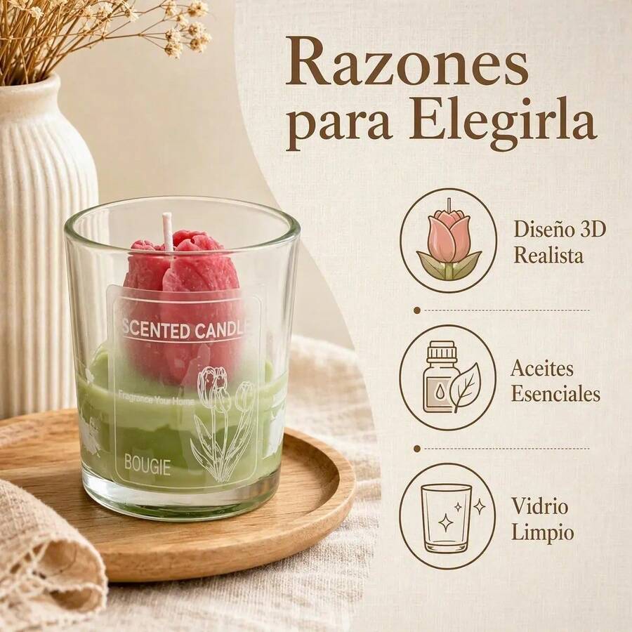 Vela Aromática con Forma de Rosa 6x7cm en Vaso de Vidrio - color aleatorio---1pieza - Ver 1