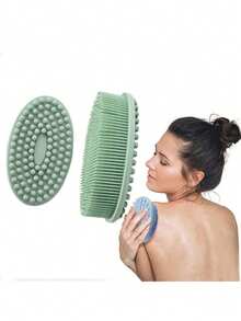 1pc Double-Sided Silicone Bath Brush, Scalp Scrub Brush, Exfoliating Body Brush, Soft Reusable Hair And Body Cleaning Brush - Multicolor - View 1