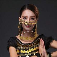 1pc Women's Belly Dance Outfit Handmade Chiffon Veil With Coins Hanging Elastic Band Dance Costume Face Covering Accessory, With Sequin Skirt Saree Sari Style Inspiration For Rave Performance. Suitable For Festivals, Parties, - Multicolor - View 10