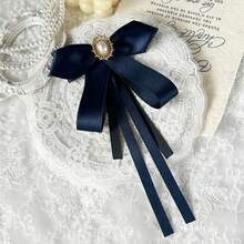1pc Women's Elegant Exquisite Preppy Style Crystal Decorated Accessory, Solid Color Bowknot Ribbon Brooch, Can Be Worn On Shirts, Dresses, Backpacks, Commuting Outfits, Banquet Parties, Holiday Gift - Blue - View 2