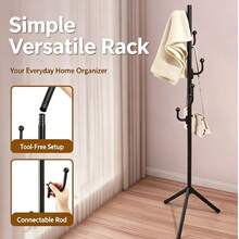 Foldable Floor‑Standing Double Rod Clothes Drying Rack, Available In Black & White, With Side Multi‑Function Hooks, No‑Installation Stable Triangle Support, For Indoor Balcony Outdoor Use, Holds Clothes, Sheets & Quilts - A - View 1