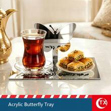 TX Mirrored Rectangular Acrylic Butterfly Tray Decorated With Arabic Calligraphy Blessings; Home Decor, Welcome Decoration For Reception Parties; Festive Party Tableware, Suitable For Henna Weddings, Engagements And Banquets, 7.8 X 3.9 Inches. - Multicolor - View 6