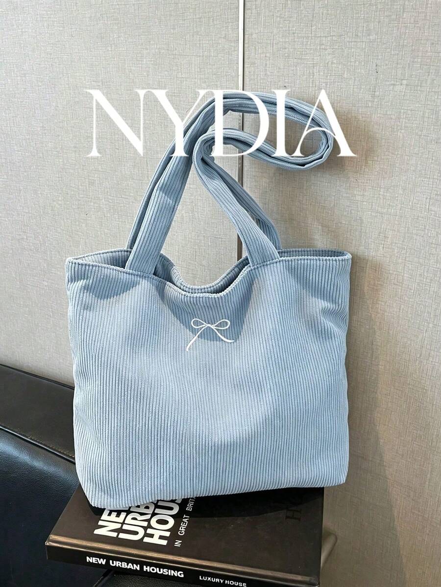 Women's Corduroy Solid Color Shoulder Tote Bag