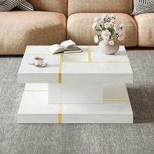 Minimalist Coffee Table / Two-Tier Coffee Table Made Of Particle Board / Open Storage Top And Bottom / With A Groove In The Middle / Easy To Clean / Suitable For Living Room, Study / White - White - View 5