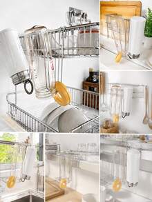 3pcs Stainless Steel Cup Holder Hooks, Sink Side Bottle Drain Rack, Hanging Cup Drying Rack, Kitchen Storage Rack, Suitable For Glass Cups, Mugs, Cups, Etc., Sink Side Storage Rack, Drill-Free Drain Hooks - Multicolor - View 8