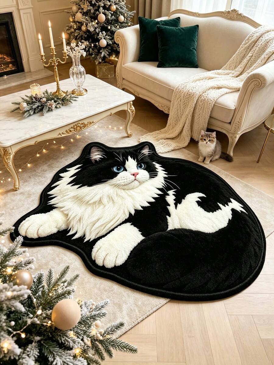 1pc Black Cat Pattern Doormat, Christmas Gift, Doormat, Small Rug, Welcome Mat, Carpet, Floor Mat, Outdoor Doormat, Kitchen Rug, Home Decor, Front Door Mat, Area Rug, Outdoor Mat - Multicolor - View 1