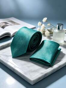 1 Set Fashionable High-End Silver Glitter Polka Dot Tie And Pocket Square 2pcs Set Suitable For Business Casual Banquet Dinner Party Wedding - Green - View 4