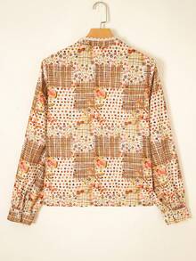 Acelitt Women's Casual Mixed Floral Lace Patchwork Shirt Collar Long Sleeve Button-Down Blouse, Suitable For Spring/Autumn Vacation - Multicolor - View 3