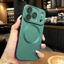 1件裝 綠色金屬漆時尚磁吸軟磨砂手機殼，適用於 iPhone 17 Pro Max 17Pro 17 Air 17e 16 16E 15 14 Plus 13 12 11 Pro Max，玻璃鏡頭無線充電保護殼 - 綠色 - 查看 3