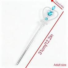 2pcs/Set Blue Heart Rhinestone Crown And Snowflake Magic Wand Set, Princess Style Accessories,Halloween - Blue - View 7