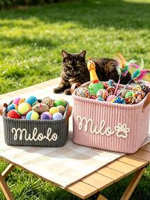 Customizable Storage Basket Personalized Dog Toy Bin Corduroy Pet Storage Basket With Name Customization Portable Handle Desktop Storage Clothing Storage Home Decor Perfect Gift Laundry Basket - Multicolor - View 3