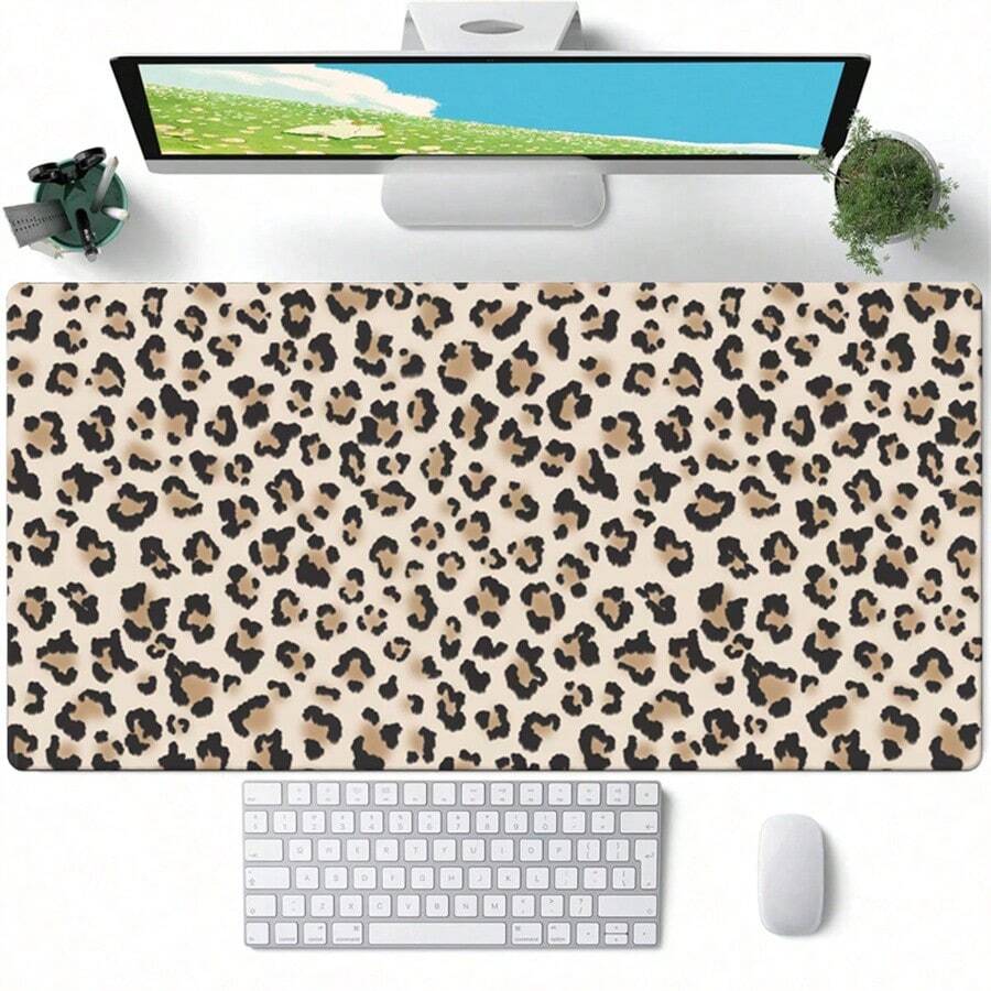 1pc Leopard Print Leather Mouse Pad Extra Long Non-Slip Waterproof Leather Desk Pad Office Gameing Table Mat Back To School, Creative Mousepad For Office Gaming Working - View 1