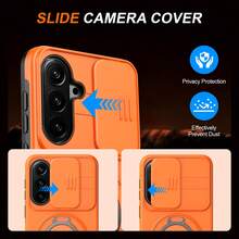 Étui de téléphone compatible avec Samsung S26 Ultra A35 Couverture complète de l'objectif Couvercle coulissant A57 Support magnétique rotatif Étui de protection - Orange - Voir 4