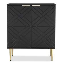 Modern Sideboard Buffet Cabinet – Black & White Storage With Adjustable Shelves, 2 Embossed Doors, Gold Metal Legs, Multipurpose For Dining, Kitchen, Living Room - Black - View 8