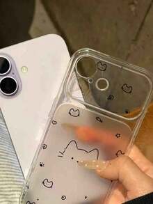 Minimalist Line Cat Transparent Phone Case, Air Cushion Shockproof Protective Shell, Raised Camera Protection, Compatible With Apple 17Pro Max/17Pro/17/16Plus/16Pro Max/15/15Pro/15Pro Max/14/14Plus/15Plus/13/13Pro/13Pro Max/12/12Pro Max/Air/11/11Pro Max, Soft Shell - Clear - View 3