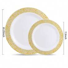 1/20/25/50pcs Luxury Gold Floral Hollow Rim Round Plate Set, Large Capacity Stackable Packaging, Elegant Gold Hollow Lace Design, Great For Photography And Atmosphere, Suitable For Theme Parties, Outdoor Gatherings, Store Events, Home Dinners, Bulk Purchase Party Decoration Plates - White With Gold Trim - View 11