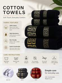 1pc/2pcs Luxury Geometric Pattern Hand Towel Set, Ultra Soft, High Absorbency, Quick Dry, Black White Gray, Suitable For Bathroom, Pool, Home Decor - Multicolor - View 6