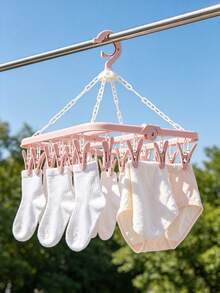 1pc White Rotating 32-Clip Plastic Clothes Hanger, Space-Saving Foldable Hanger For Socks And Underwear, Multi-Functional Wardrobe Storage Rack, Ideal For Bedroom, Bathroom, Dorm, Laundry Room, Camping Gear And Home Decor - Multicolor - View 1