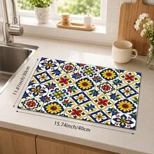 1pc Heart Text Pattern Absorbent Drying Mat, Kitchen Decor Coffee Machine Mat, Handmade Coffee Pot Drip Tray, Kitchen Floor Mat, Dining Table Mat, Kitchen Countertop Dish Drying Mat, Breakfast Mat, Heat-Resistant Drip Mat With Non-Slip Backing, Diatomaceous Earth Drip Mat, Stain-Hiding, Super Absorbent Kitchen Mat, Easy To Clean Dish Rack Mat, Perfect For Kitchen, Dining Table, Coffee Shop, Bar, Holiday, Party, Home Decor, Holiday Gift - Multicolor - View 12