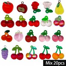 18/20pcs Transparent Acrylic Fruit Charms Iridescent Cherry Peach Pear Grape Apple Pendant For DIY Bracelet Necklace Earring Jewelry Making Findings - Multicolor - View 10