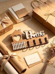 2/4pcs Wall-Mounted Key Hooks, Fashionable Entryway Wall Key Storage Rack, Wooden Wall Decor, Decorative Key Rack, Handmade Wooden Home Decor, Detachable Wooden Key Rack - Multicolor - View 2