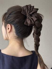 1件豹紋多層布藝蝴蝶結香蕉髮夾，復古風女性半紮髮飾，適合日常與派對使用 - 彩色 - 查看 2