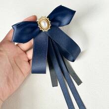 1pc Women's Elegant Exquisite Preppy Style Crystal Decorated Accessory, Solid Color Bowknot Ribbon Brooch, Can Be Worn On Shirts, Dresses, Backpacks, Commuting Outfits, Banquet Parties, Holiday Gift - Blue - View 4
