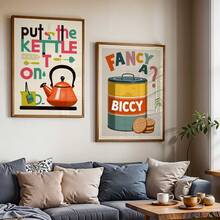 CPWAD 2pcs British Vintage Canvas Art, Retro Kitchen Text And Cookie Jar Wall Art, Mid-Century Pop Art Restaurant Decor, Unframed - 2pcs - View 7