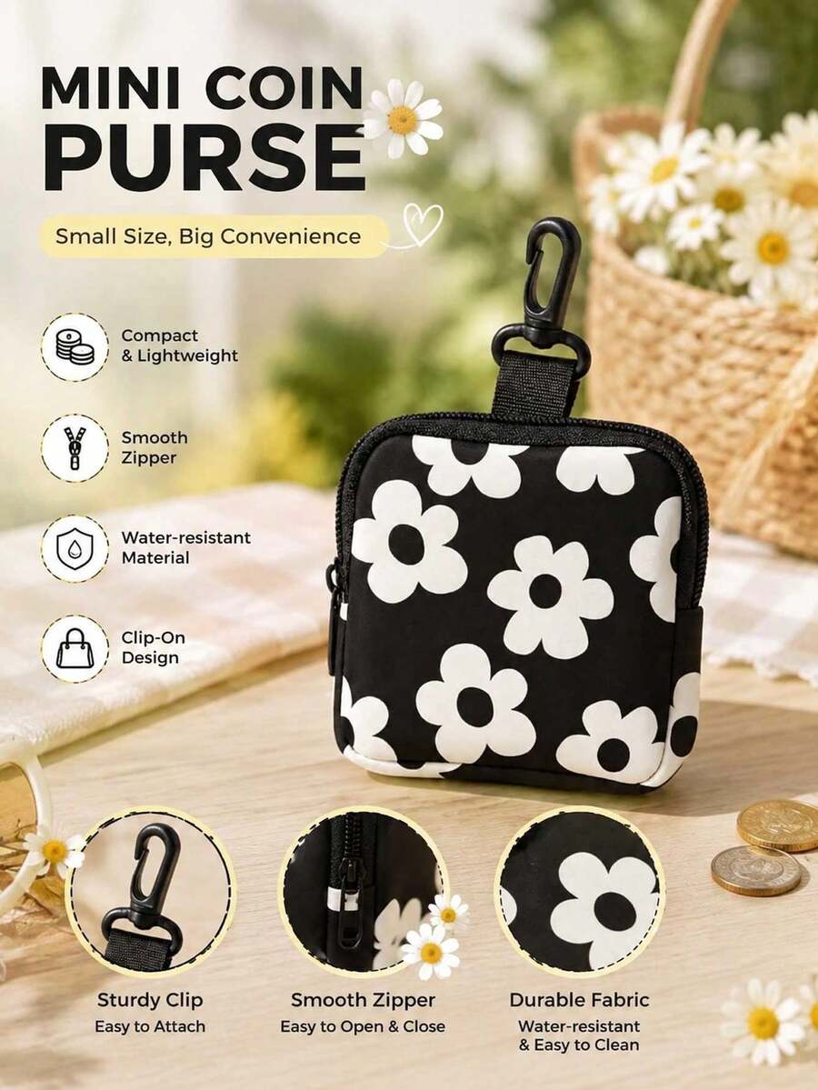 1pc Minimalist Elegant Plum Blossom Storage Bag, Small Storage Bag/Pouch, Zipper Sealed Lobster Clasp Easy To Hang, Suitable For Storing Data Cables, Power Banks, Coins, Earphones, Cards, Suitable For Multiple Scenarios