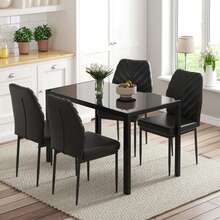 Dining Table And Chairs Set Of 4/6, Glass Kitchen Table And Faux Leather Padded Chairs Kitchen Dining Table Set - Black - View 10
