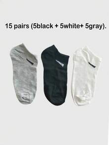 9/12/15 Pairs Unisex Black White Grey Versatile Short Socks, Solid Color, Minimalist Daily Wear, Suitable For Everyday Use - Multicolor - View 8