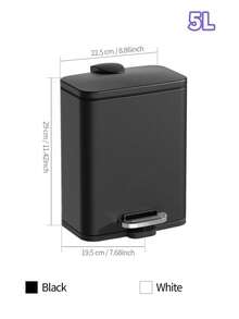 1pc 5L White/Black Stainless Steel Rectangular Trash Can, Slim Small Waste Bin With Soft-Closing Lid, Space-Saving, Suitable For Bathroom, Desk, Kitchen, Office, Bedroom, Living Room, Home Storage And Waste Management, Random Color Style - Multicolor - View 10