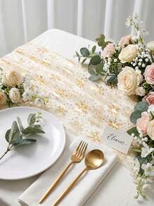 1件裝聖誕金色雪花網格桌旗，75cm*180cm網紗桌布，桌巾，聖誕快樂，聖誕裝飾，聖誕裝飾，聖誕餐桌裝飾，廚房餐桌裝飾，節日派對裝飾，冬季家居裝飾，DIY裝飾用品，新年裝飾，室內外通用 - 金色雪花 - 查看 9