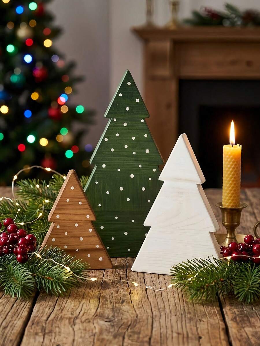 Christmas Decoration Wooden Christmas Tree Tabletop Ornament Suitable For Fireplace, Mantel, Bookshelf, Home, Office, Farmhouse Style, Windowsill