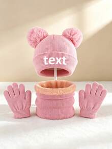 1 Set Customized Printed Name Knitted Baby Hat, Y2K Style Toddler Thick Warm Woolen Hat Set With Pom Pom, Comfortable Soft Elastic Thick, Suitable For Winter Outings - Multicolor - View 14
